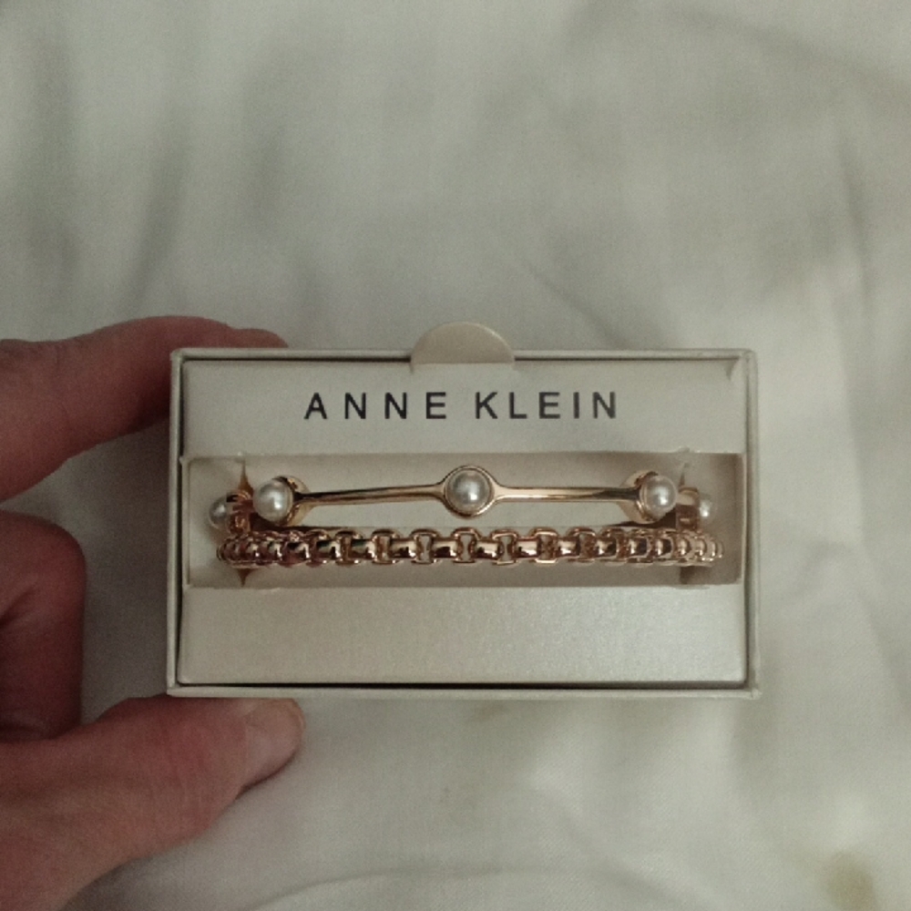 Anne Klein Gold Pearl Bracelet Set